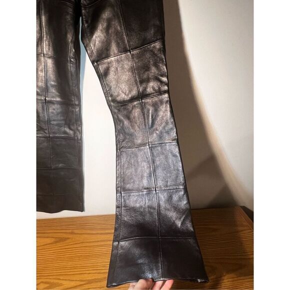 Y2K 100% Leather Black pants boot cut| size 4 - Picture 2 of 9